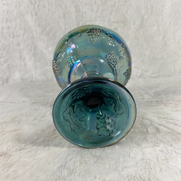 Vintage Indiana Glass Iridescent Blue Harvest Grapes 1960's carnival glass dish - Picture 5 of 9